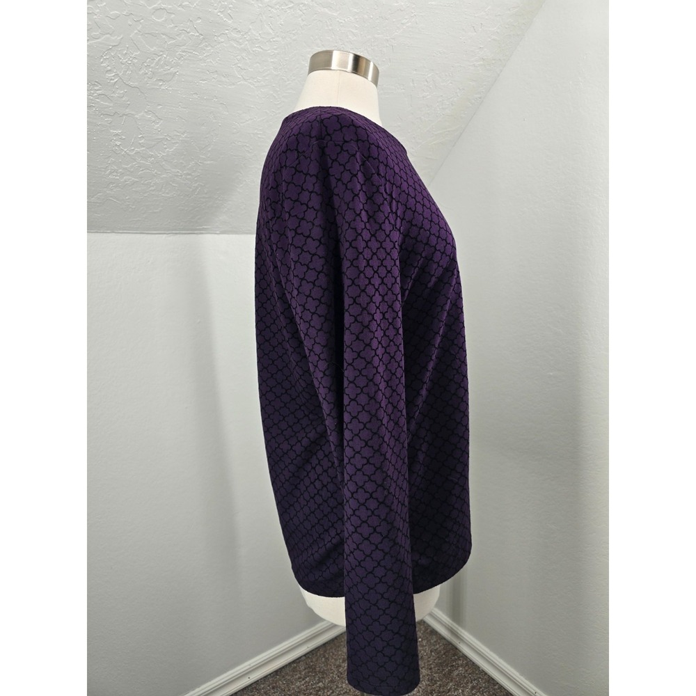 T by Talbots Sz L Dark Purple & Black Long Sleeve T Casual Elegance Stretch - Picture 3 of 9
